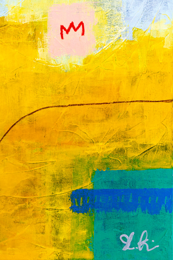 Modern Original Abstract Acrylic Painting, Playful with Bright Yellow Emphasis Large Canvas Wall Art | Belle