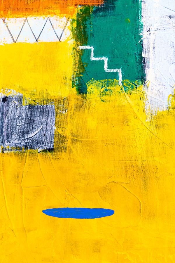 Modern Original Abstract Acrylic Painting, Playful with Bright Yellow Emphasis Large Canvas Wall Art | Belle