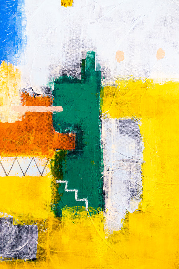 Modern Original Abstract Acrylic Painting, Playful with Bright Yellow Emphasis Large Canvas Wall Art | Belle