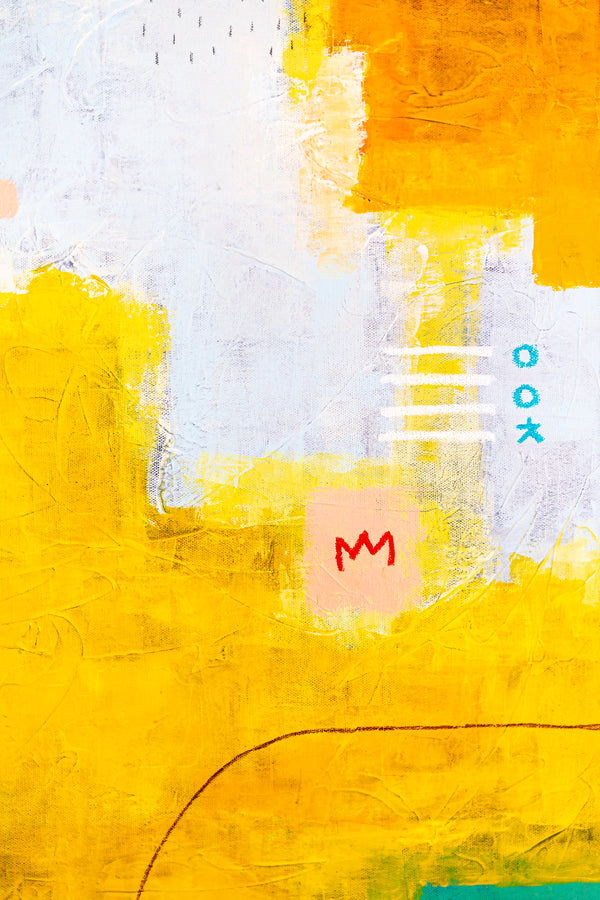 Modern Original Abstract Acrylic Painting, Playful with Bright Yellow Emphasis Large Canvas Wall Art | Belle