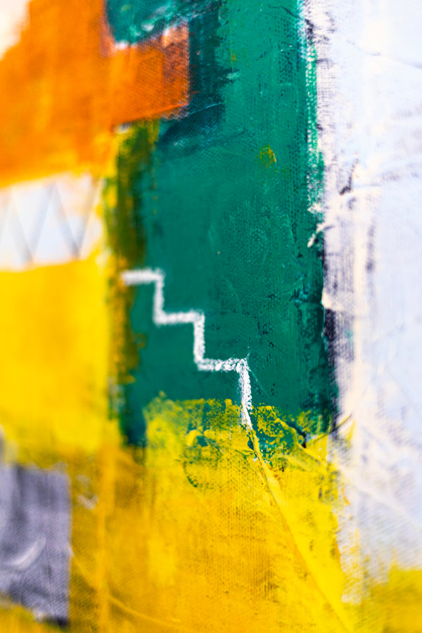 Modern Original Abstract Acrylic Painting, Playful with Bright Yellow Emphasis Large Canvas Wall Art | Belle