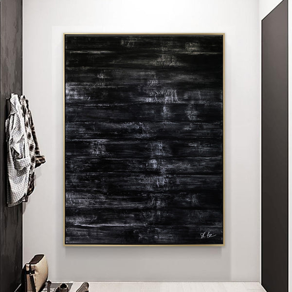 Modern Expressionism Abstract Painting, Black & White Canvas Art in Monochromatic Minimalism | Black Abstract I