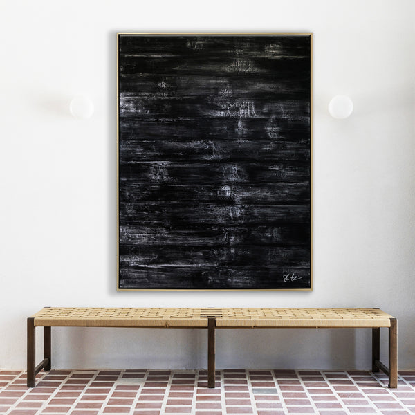 Modern Expressionism Abstract Painting, Black & White Canvas Art in Monochromatic Minimalism | Black Abstract I