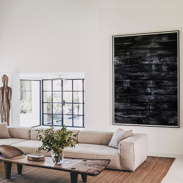 Modern Expressionism Abstract Painting, Black & White Canvas Art in Monochromatic Minimalism | Black Abstract I