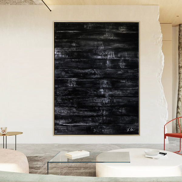 Modern Expressionism Abstract Painting, Black & White Canvas Art in Monochromatic Minimalism | Black Abstract I