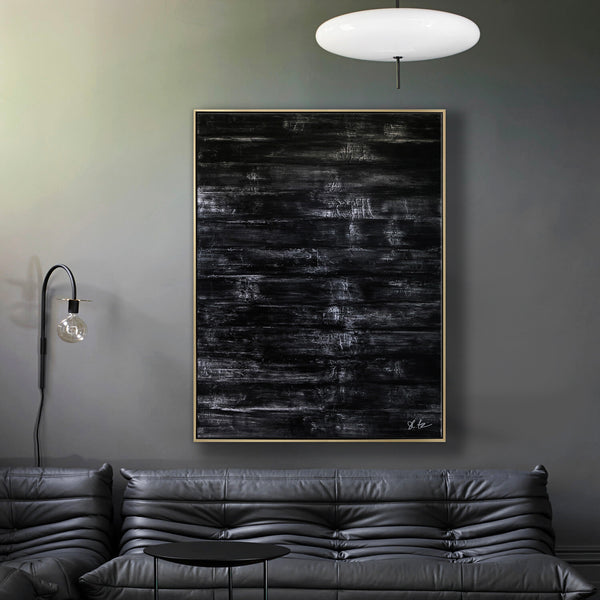 Modern Expressionism Abstract Painting, Black & White Canvas Art in Monochromatic Minimalism | Black Abstract I
