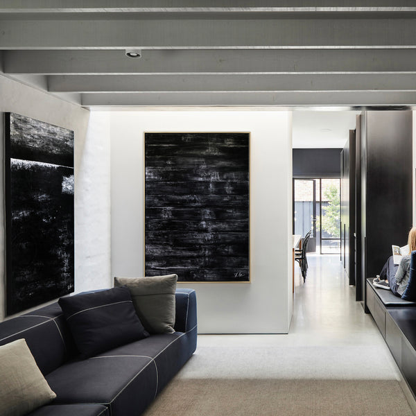 2 Set of Modern Expressionism Abstract Painting, Black & White Canvas Art in Minimalism | Black Abstract (2 Set)