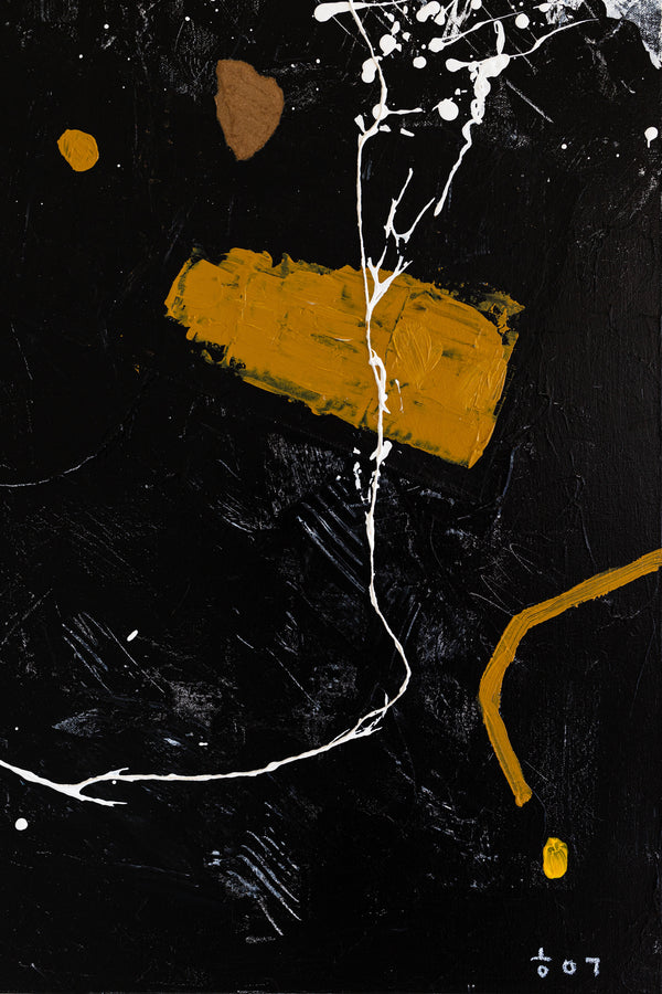 Dynamic Mixed Media Modern Abstract Original Painting, Canvas Wall Art in Monochrome Palette | Black abstract with objects (40"x40")