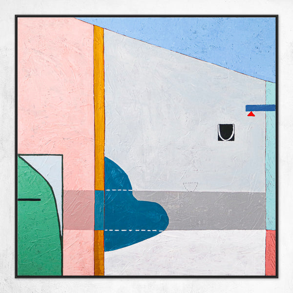 Geometric Modern Abstract Original Acrylic Painting, Calm and Warm Contemporary Canvas Wall Art | Blue chair