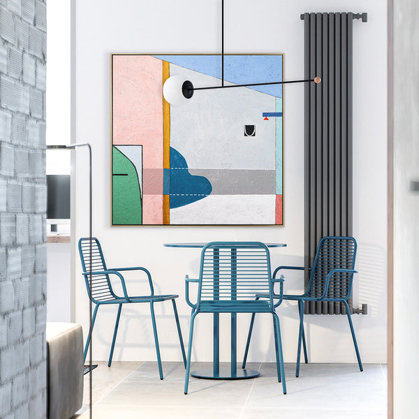 Geometric Modern Abstract Original Acrylic Painting, Calm and Warm Contemporary Canvas Wall Art | Blue chair