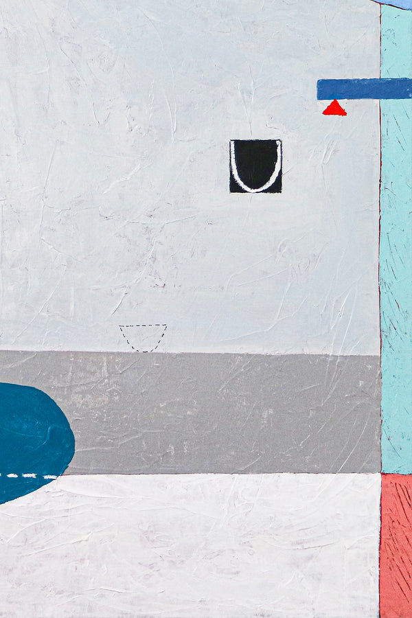 Geometric Modern Abstract Original Acrylic Painting, Calm and Warm Contemporary Canvas Wall Art | Blue chair