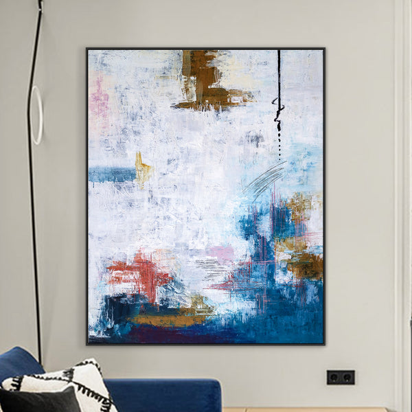Feast of Vibrant Hues in Modern Abstract Original Painting, Canvas Wall Art Evident Brush Strokes | Blue turquoise