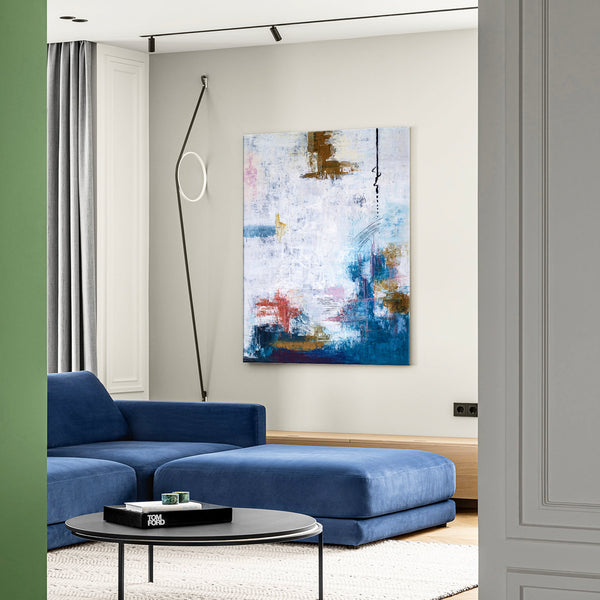 Feast of Vibrant Hues in Modern Abstract Original Painting, Canvas Wall Art Evident Brush Strokes | Blue turquoise