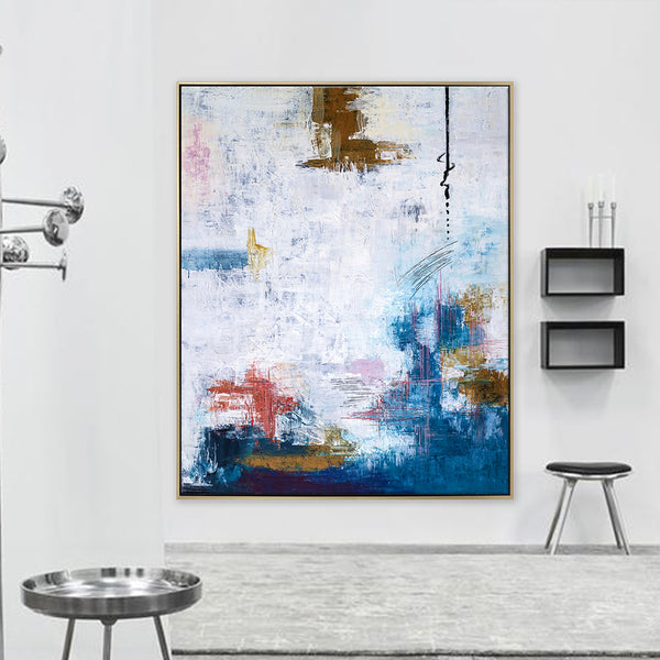 Feast of Vibrant Hues in Modern Abstract Original Painting, Canvas Wall Art Evident Brush Strokes | Blue turquoise