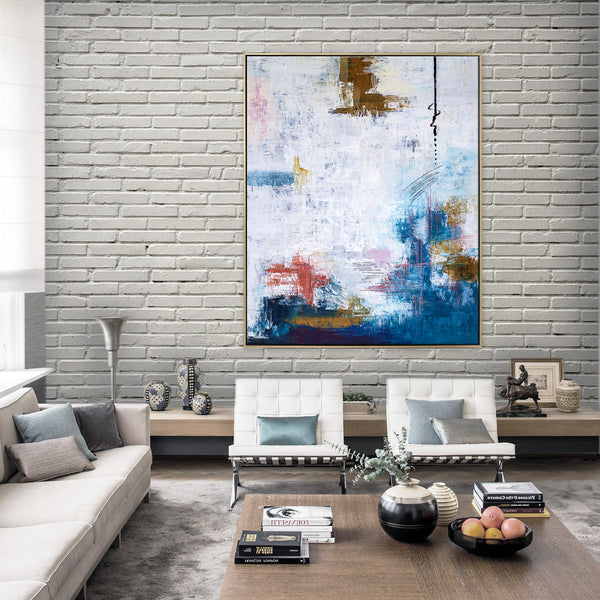 Feast of Vibrant Hues in Modern Abstract Original Painting, Canvas Wall Art Evident Brush Strokes | Blue turquoise