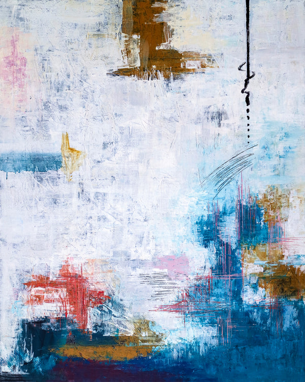 Feast of Vibrant Hues in Modern Abstract Original Painting, Canvas Wall Art Evident Brush Strokes | Blue turquoise