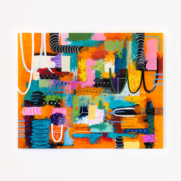 Vibrant Modern Abstract Painting, Unrestrained Expressions in Canvas Wall Art | Cadmium orange mindscape (60"x48")