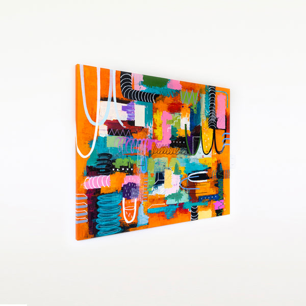 Vibrant Modern Abstract Painting, Unrestrained Expressions in Canvas Wall Art | Cadmium orange mindscape (60"x48")