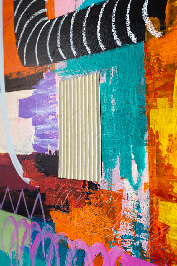 Vibrant Modern Abstract Painting, Unrestrained Expressions in Canvas Wall Art | Cadmium orange mindscape (60"x48")