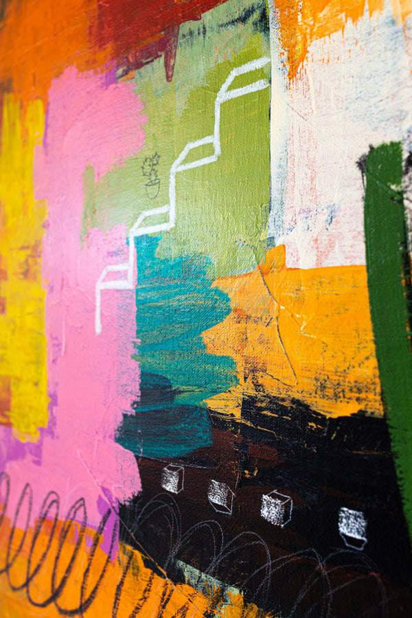 Vibrant Modern Abstract Painting, Unrestrained Expressions in Canvas Wall Art | Cadmium orange mindscape (60"x48")