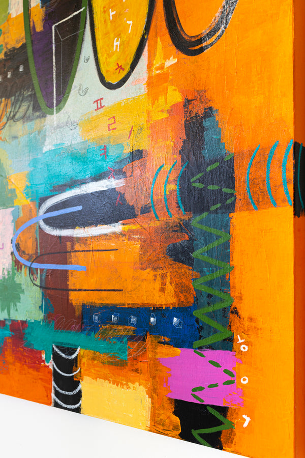 Vibrant Modern Abstract Painting, Unrestrained Expressions in Canvas Wall Art | Cadmium orange mindscape (60"x48")