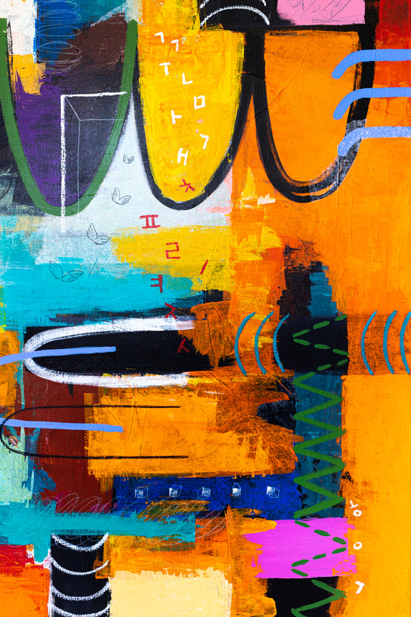 Vibrant Modern Abstract Painting, Unrestrained Expressions in Canvas Wall Art | Cadmium orange mindscape (60"x48")