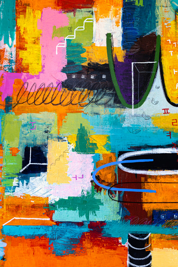 Vibrant Modern Abstract Painting, Unrestrained Expressions in Canvas Wall Art | Cadmium orange mindscape (60"x48")