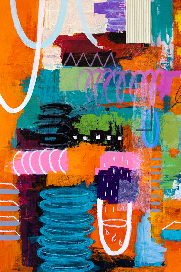 Vibrant Modern Abstract Painting, Unrestrained Expressions in Canvas Wall Art | Cadmium orange mindscape (60"x48")