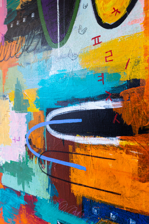 Vibrant Modern Abstract Painting, Unrestrained Expressions in Canvas Wall Art | Cadmium orange mindscape (60"x48")