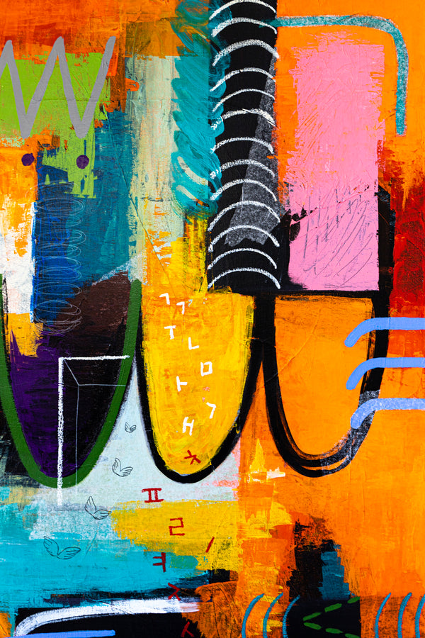 Vibrant Modern Abstract Painting, Unrestrained Expressions in Canvas Wall Art | Cadmium orange mindscape (60"x48")