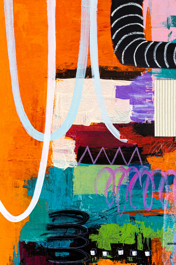 Vibrant Modern Abstract Painting, Unrestrained Expressions in Canvas Wall Art | Cadmium orange mindscape (60"x48")