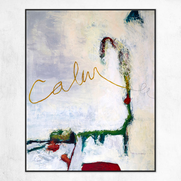 Poetic Large Modern Abstract Original Acrylic Painting, Symphony of Green & Off-White in Abstract Expression | Calm