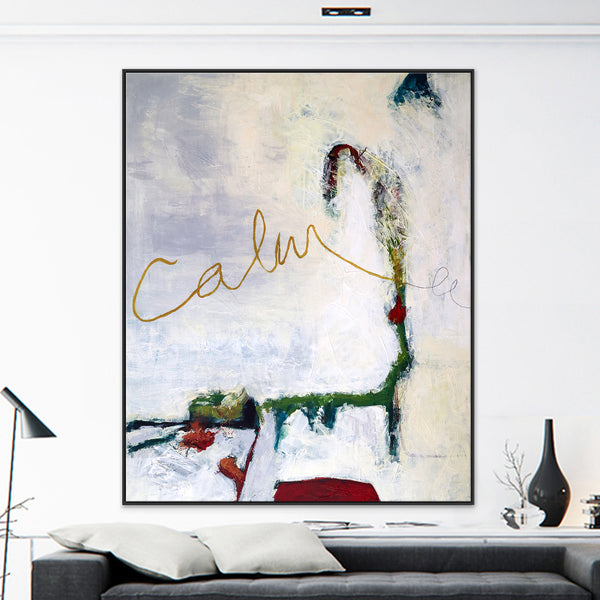 Poetic Large Modern Abstract Original Acrylic Painting, Symphony of Green & Off-White in Abstract Expression | Calm