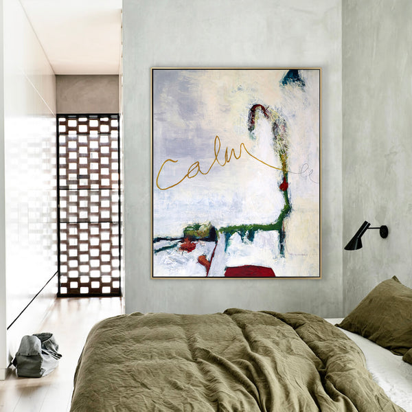 Poetic Large Modern Abstract Original Acrylic Painting, Symphony of Green & Off-White in Abstract Expression | Calm