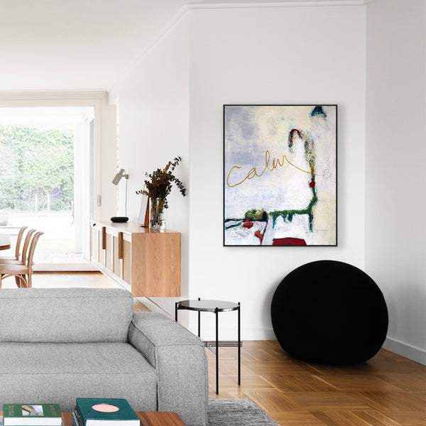 Poetic Large Modern Abstract Original Acrylic Painting, Symphony of Green & Off-White in Abstract Expression | Calm