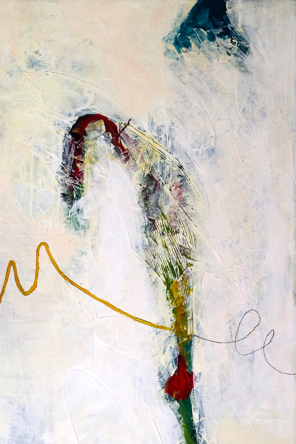 Poetic Large Modern Abstract Original Acrylic Painting, Symphony of Green & Off-White in Abstract Expression | Calm