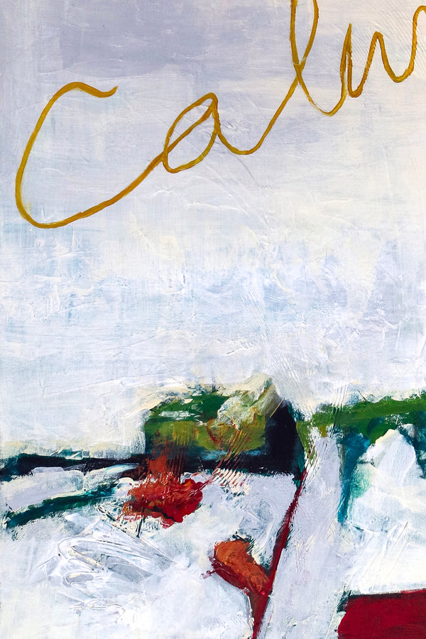 Poetic Large Modern Abstract Original Acrylic Painting, Symphony of Green & Off-White in Abstract Expression | Calm