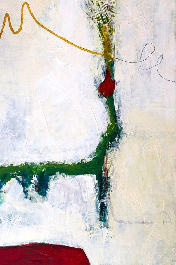 Poetic Large Modern Abstract Original Acrylic Painting, Symphony of Green & Off-White in Abstract Expression | Calm