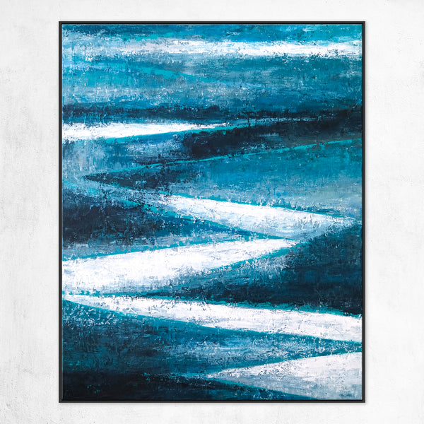 Original Abstract Acrylic Painting in Dark Blue Tones, Large Modern Expressionist Canvas Wall Art Journey | Channel