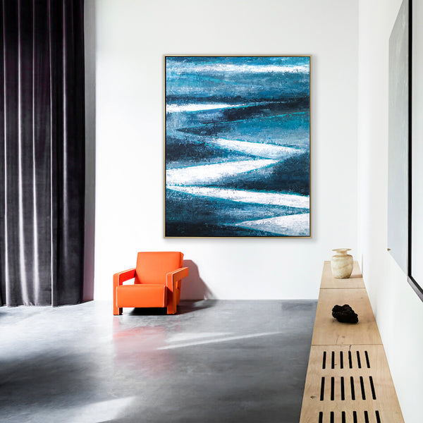 Original Abstract Acrylic Painting in Dark Blue Tones, Large Modern Expressionist Canvas Wall Art Journey | Channel