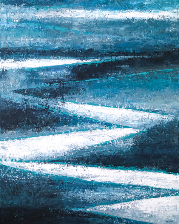 Original Abstract Acrylic Painting in Dark Blue Tones, Large Modern Expressionist Canvas Wall Art Journey | Channel