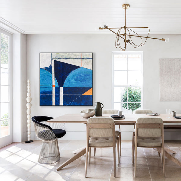 Classic & Modern Geometric Abstract Painting in Acrylic, Contemporary Blue Large Modern Canvas Wall Art | Circa