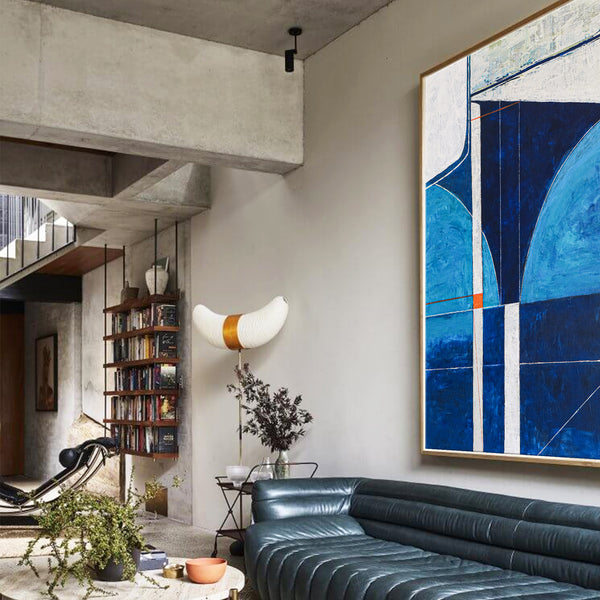 Classic & Modern Geometric Abstract Painting in Acrylic, Contemporary Blue Large Modern Canvas Wall Art | Circa