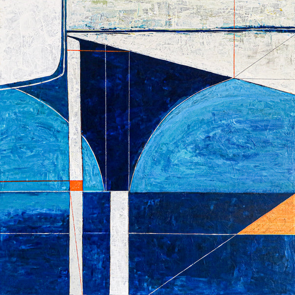Classic & Modern Geometric Abstract Painting in Acrylic, Contemporary Blue Large Modern Canvas Wall Art | Circa