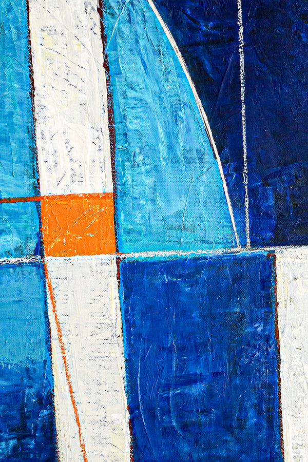 Classic & Modern Geometric Abstract Painting in Acrylic, Contemporary Blue Large Modern Canvas Wall Art | Circa