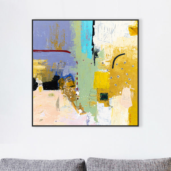 Dynamic Abstract Painting, Bold Composition with Mixed Media and Acrylic, Perfect for Living Room and Office | Cryptomnesia (36"x36")