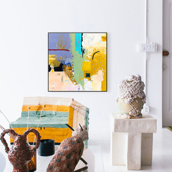 Dynamic Abstract Painting, Bold Composition with Mixed Media and Acrylic, Perfect for Living Room and Office | Cryptomnesia (36"x36")