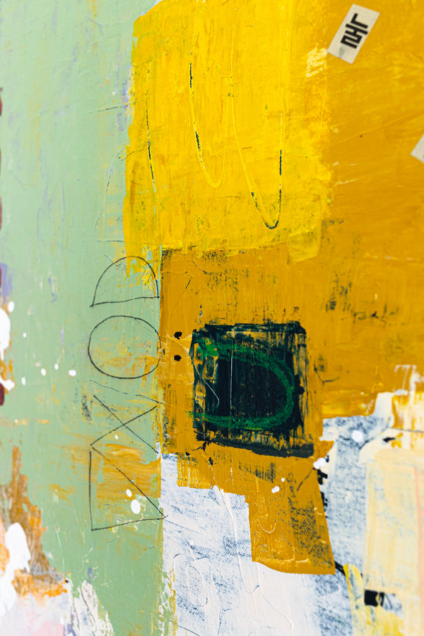 Dynamic Abstract Painting, Bold Composition with Mixed Media and Acrylic, Perfect for Living Room and Office | Cryptomnesia (36"x36")