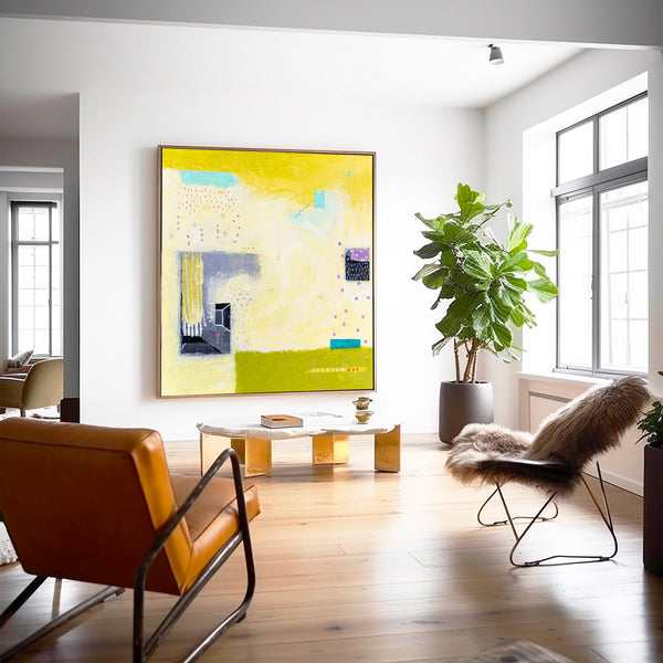 Large Original Yellow Abstract Acrylic Painting, Modern Canvas Wall Art in Beautiful Colors | Daydream of Sunday