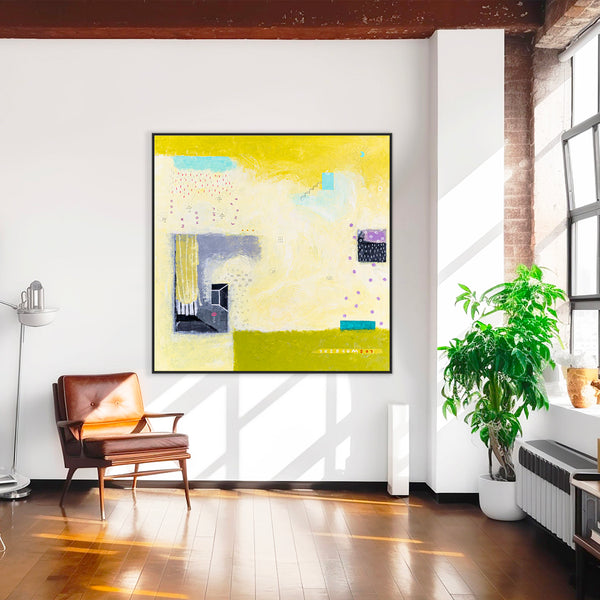 Large Original Yellow Abstract Acrylic Painting, Modern Canvas Wall Art in Beautiful Colors | Daydream of Sunday